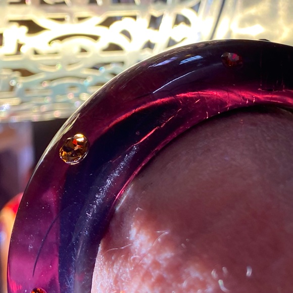 SALE 3/$20 Lucite Chunky bangle,purple crackle,reverse gold painted, rhinestones - Picture 11 of 14